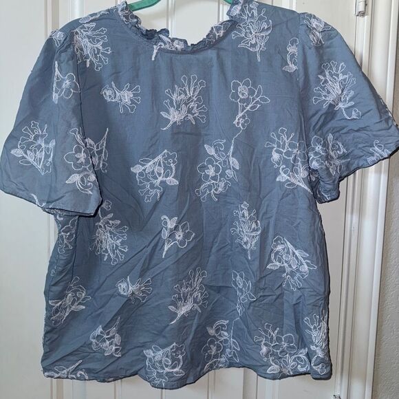 LOFT Tops - LOFT blue and White Boxy Short Sleeve Blouse